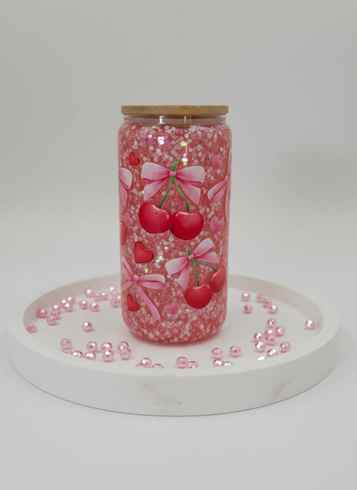 Pink Bows and Cherries Snow Globe Tumbler