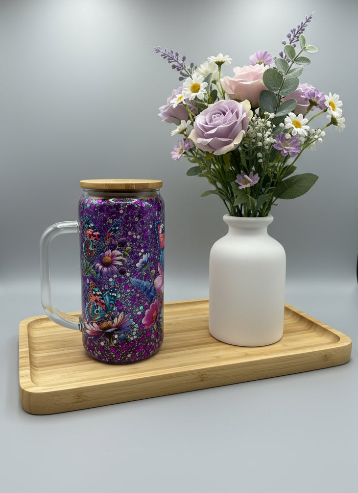 Glass Butterfly Snow Globe Tumbler