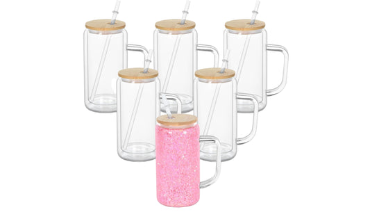 Glass snow globe tumbler cup/mug with wooden lid and straw.