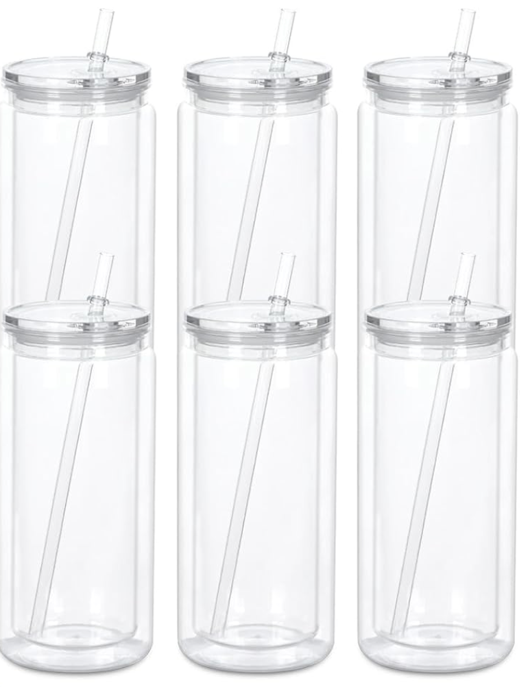 Clear tumblers with lid and straw
