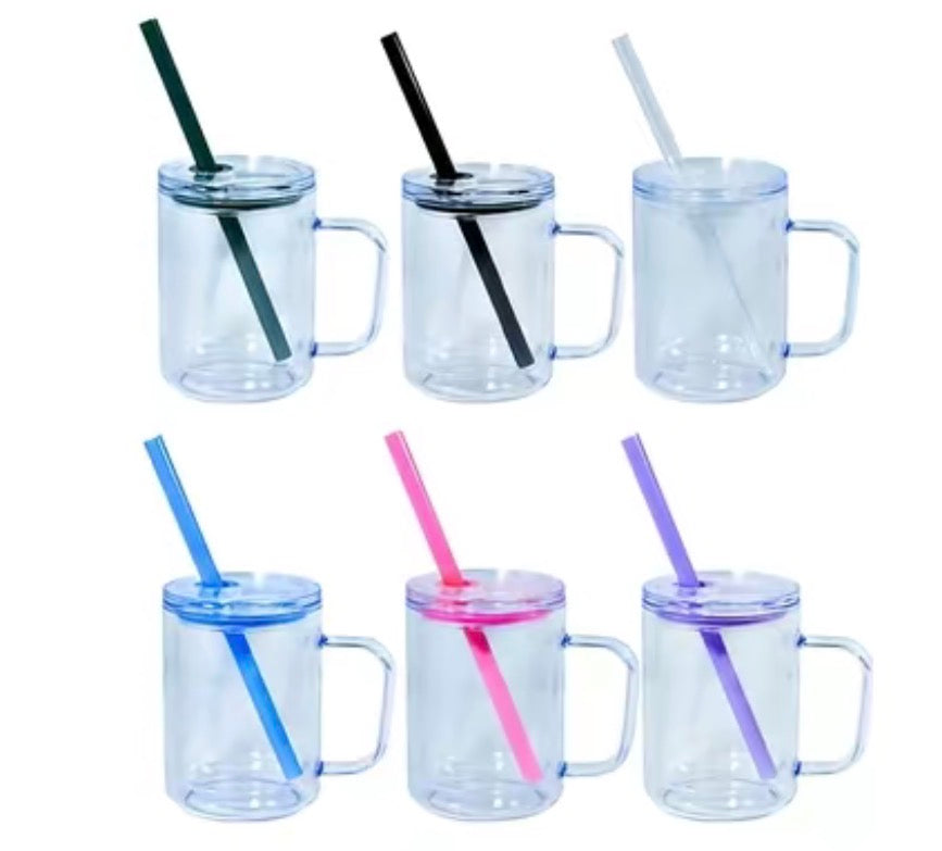17oz Snowglobe Mug w/ color ring and straw