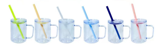 17oz Snowglobe Mug w/ color ring and straw