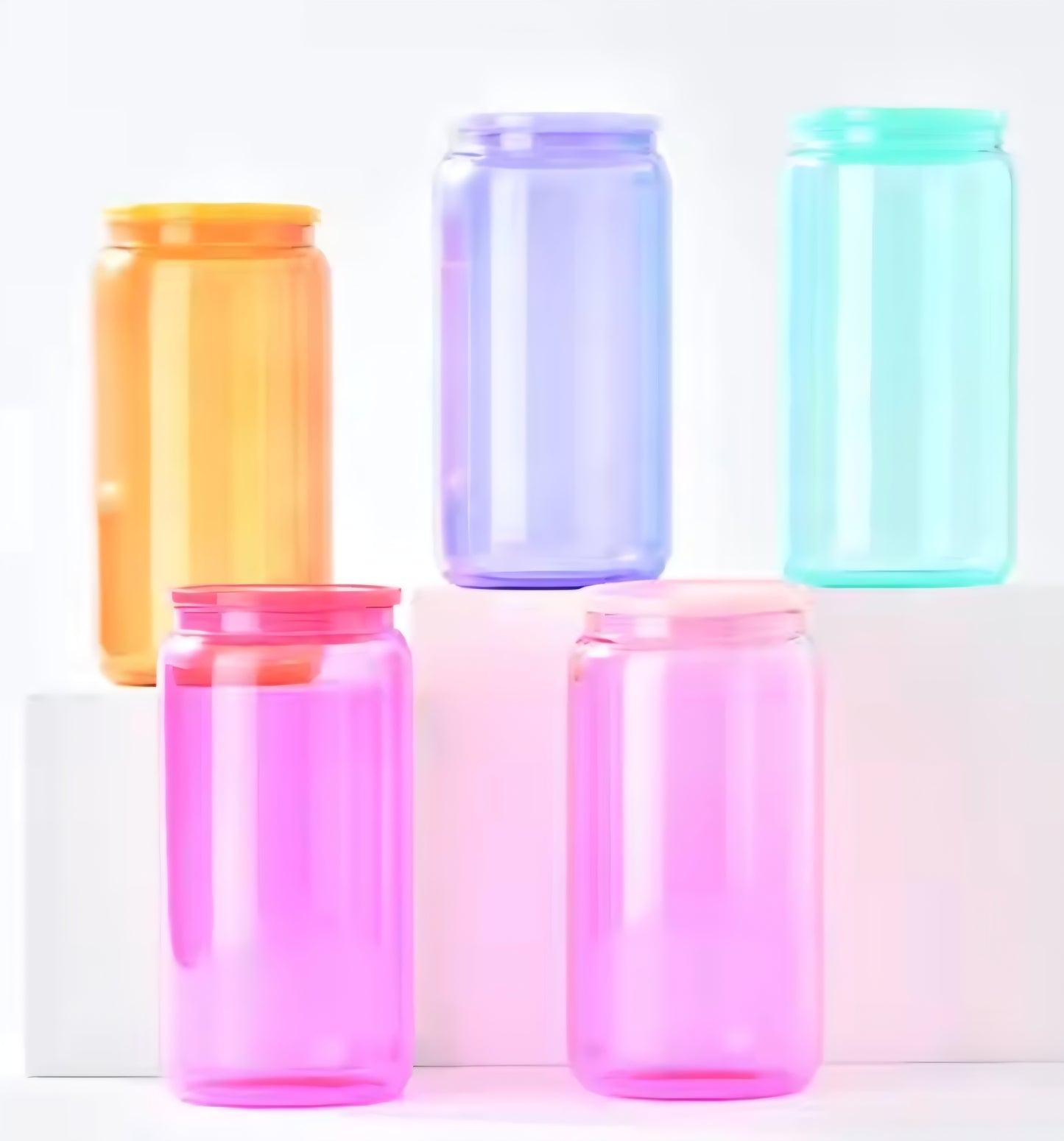 16oz Colored Plastic Jelly Soda Can with Lids