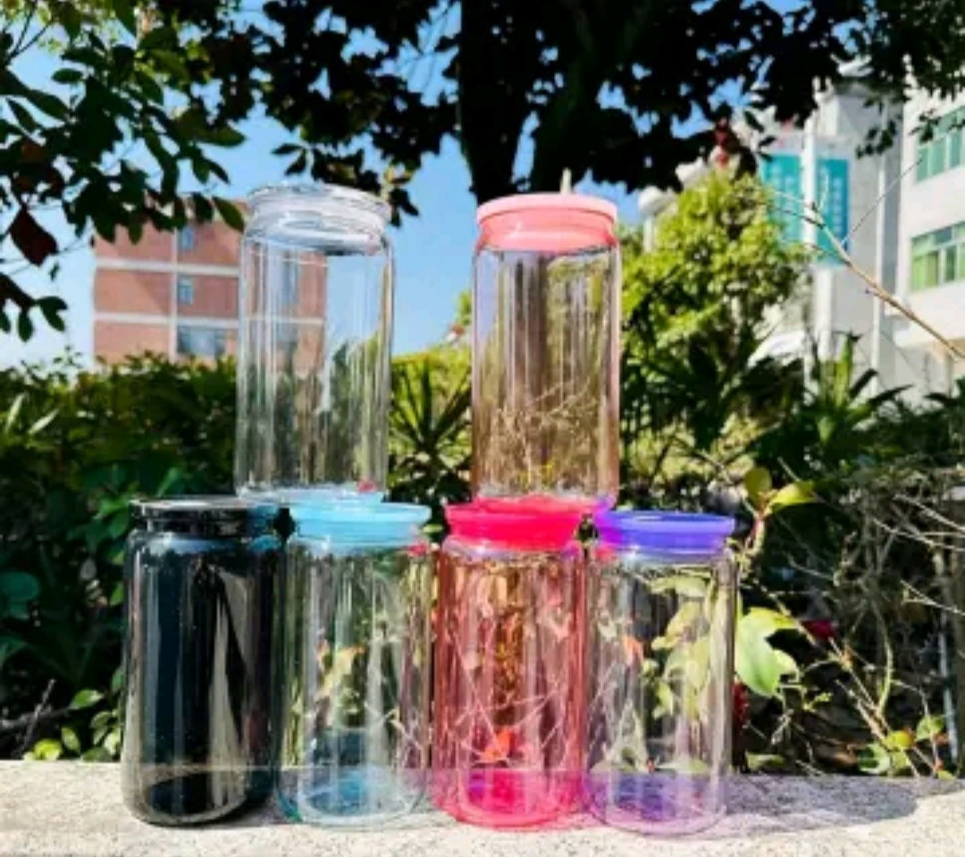 16oz Colored Plastic Jelly Soda Can with Lids