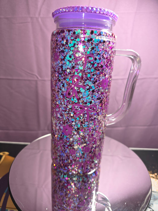 20oz w/handle Glitter Bows