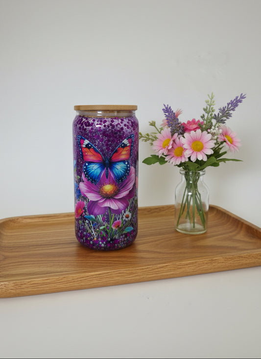 Glass Butterfly Snow Globe Tumbler