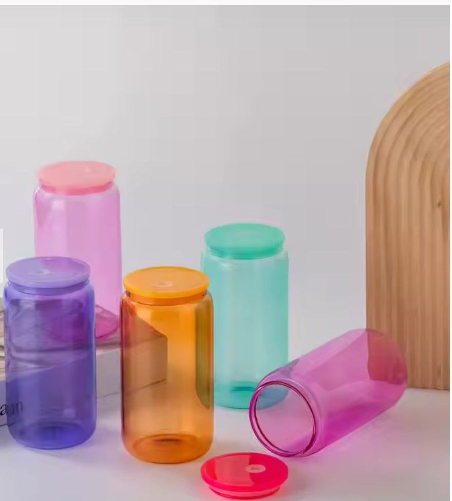 16oz Colored Plastic Jelly Soda Can with Lids