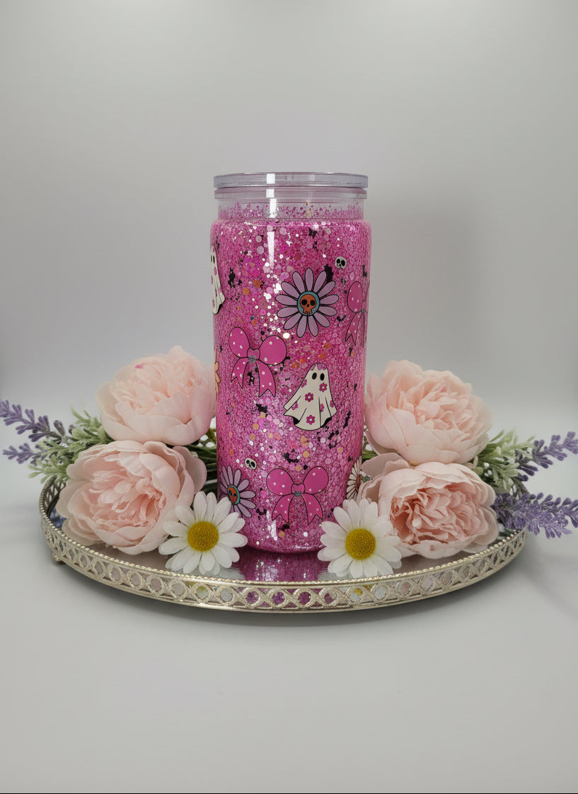 Ghost and Flowers Snow Globe Tumbler