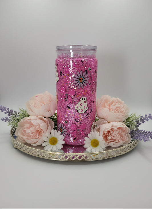 Ghost and Flowers Snow Globe Tumbler